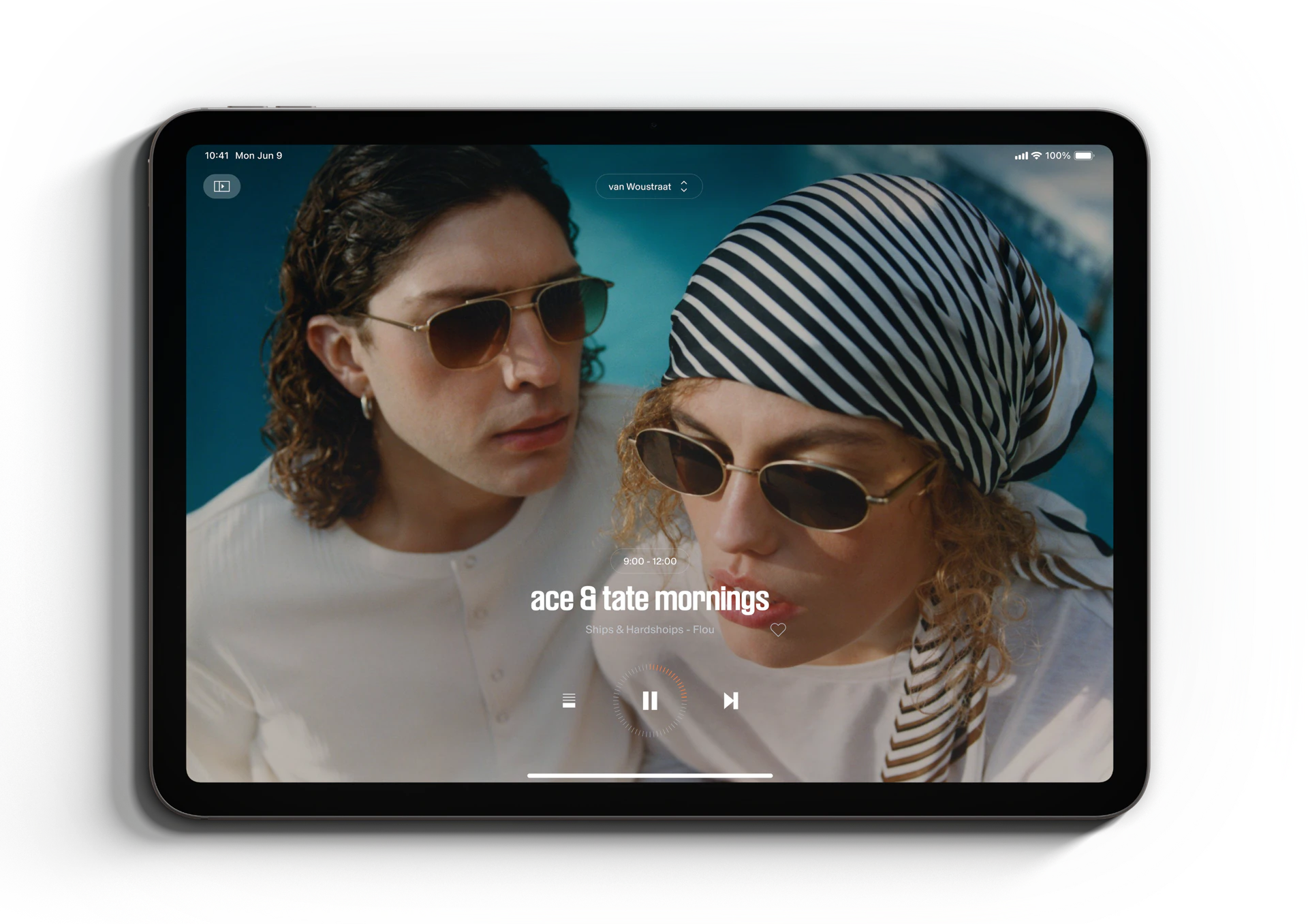 Ace & Tate mornings playlist on iPad