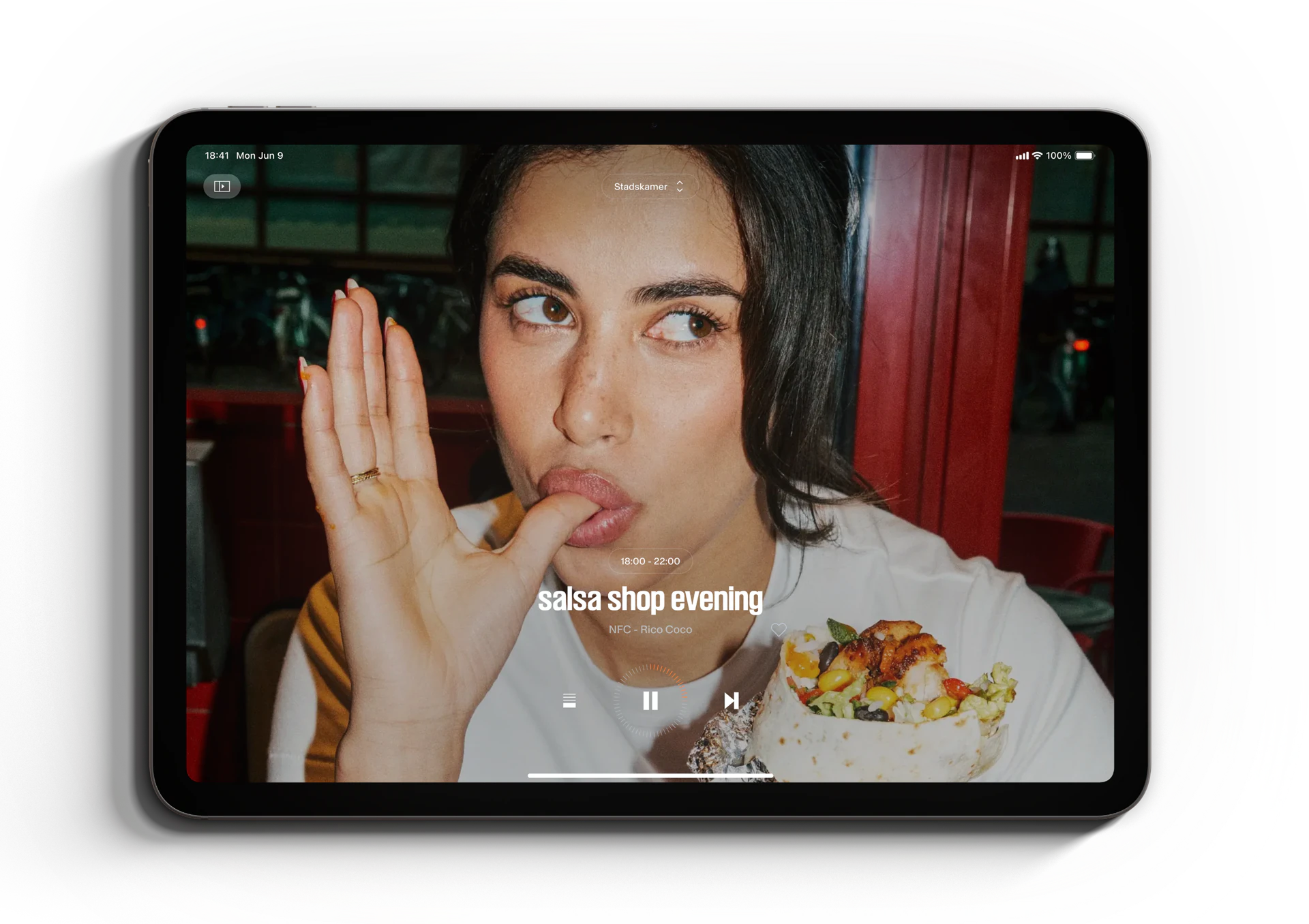 Salsa shop evening playlist on iPad